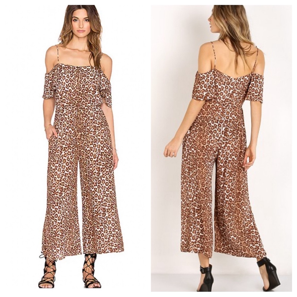 Zimmermann Leopard Off the Shoulder Flounce Wide Leg Jumpsuit Sz AUS 1 or US 6